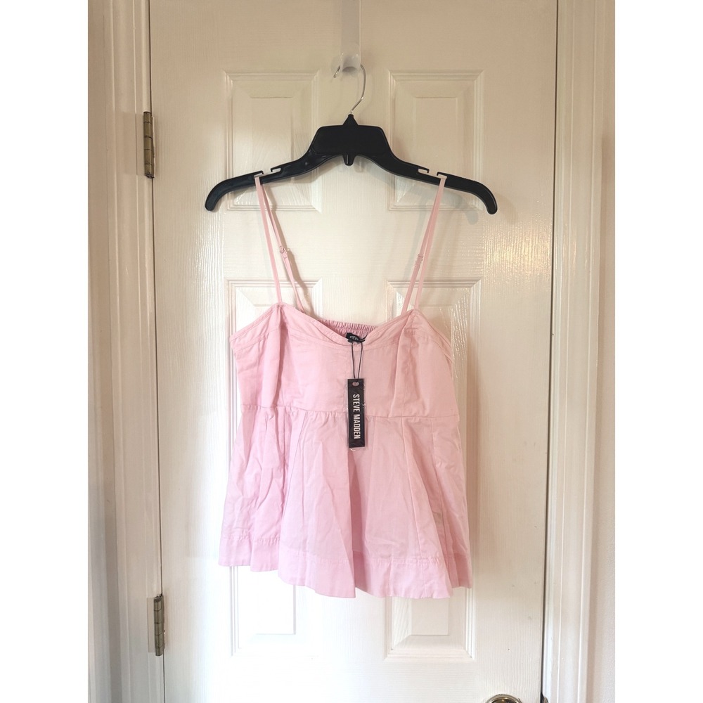 Steve Madden Delta Peplum Top Pink Lemonade Cotton Smocked Cami Medium NEW